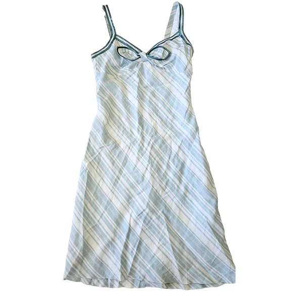 R Brand Women's‎ Baby Blue & White Stripe Linen Blend Sweetheart Dress. Size M - Picture 1 of 10